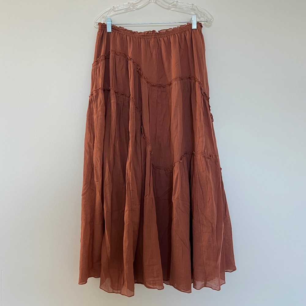 H&M Terracotta Asymmetric Tiered Midi Skirt